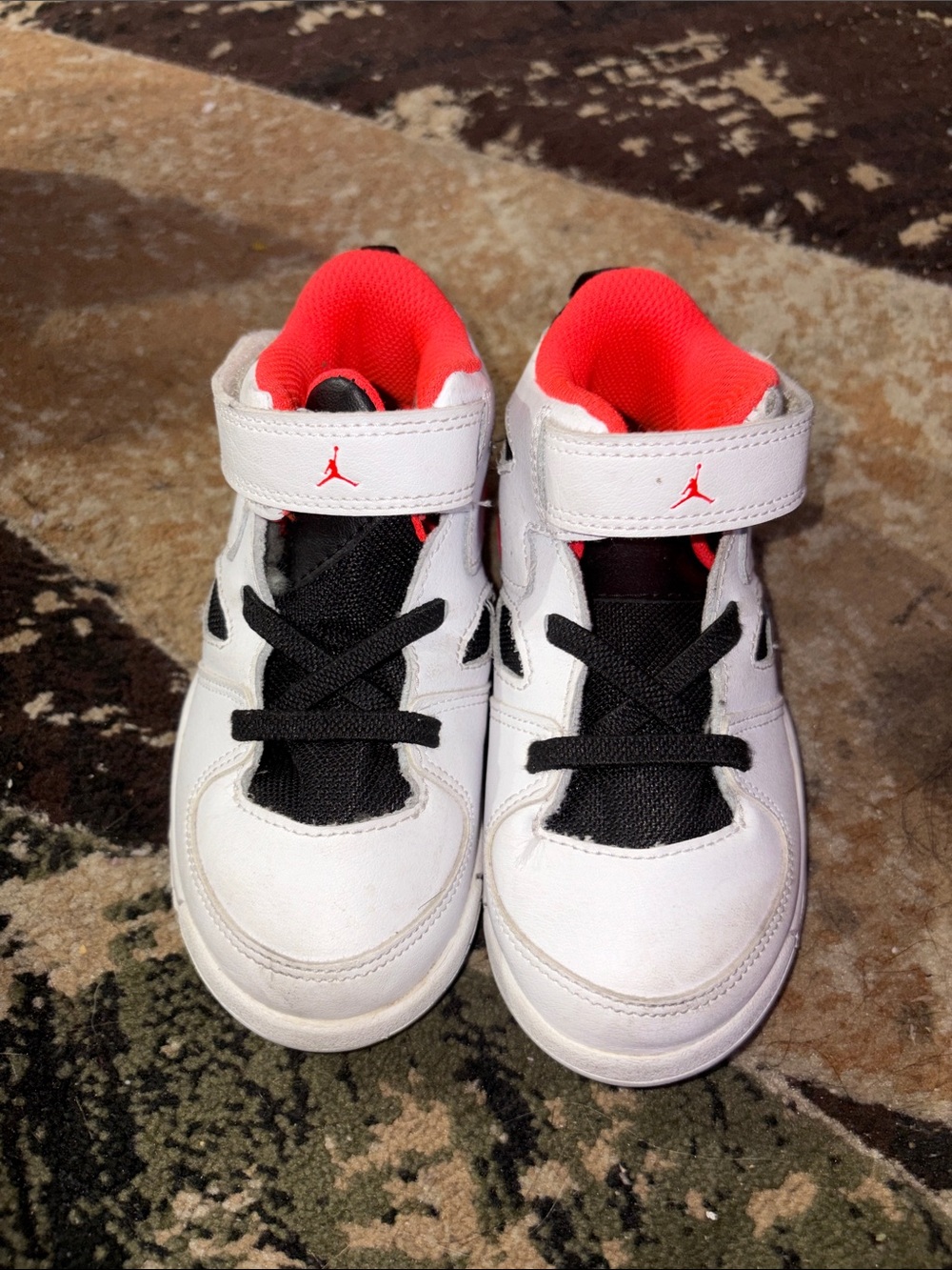 Jordan Kids White Black Red Mid-Top Sneakers with Hook Strap